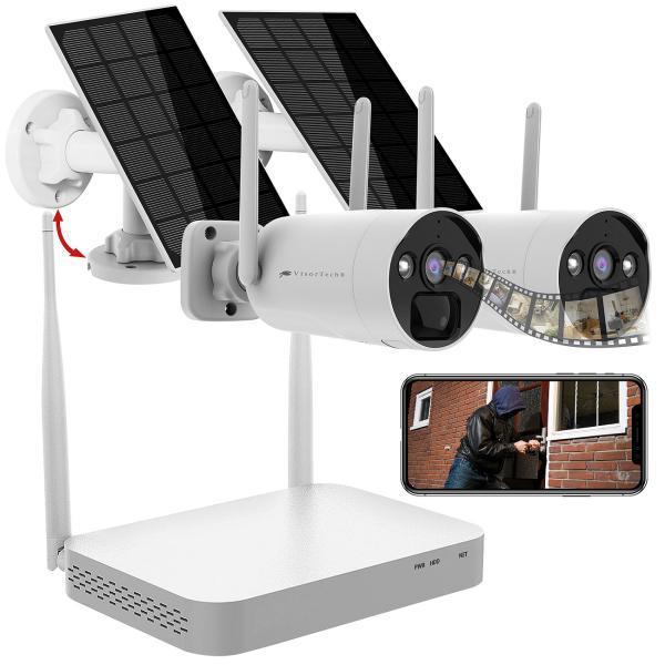 Produktbild VisorTech 2K-Festplatten-Überwachungsrekorder + 2 wiederaufladbare Solar-Kameras (2304 x 1296 Pixels)