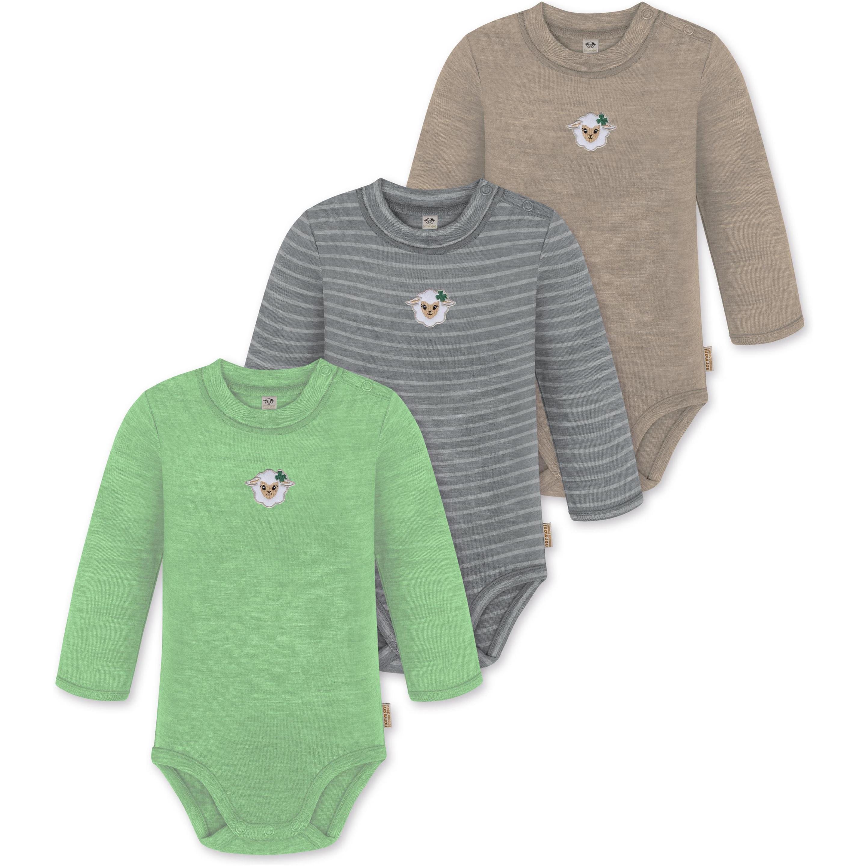 Normani, Herren, Body, 3er Pack Baby Merino Langarmbody „Tuai" - 9403, Beige, (68)