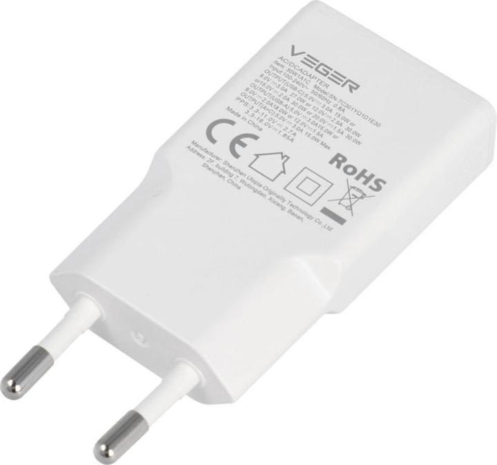Produktbild Veger Adapter wall charger USB A + USB C QC PD 30W 30W1A1C white (30 W, 2 Ports)