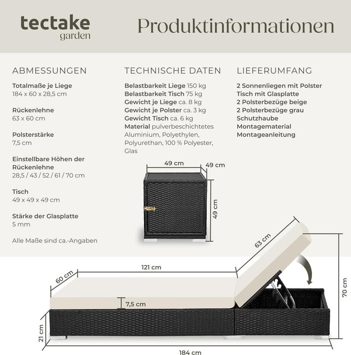 Actual product image tectake 2 sunbeds (184 cm)