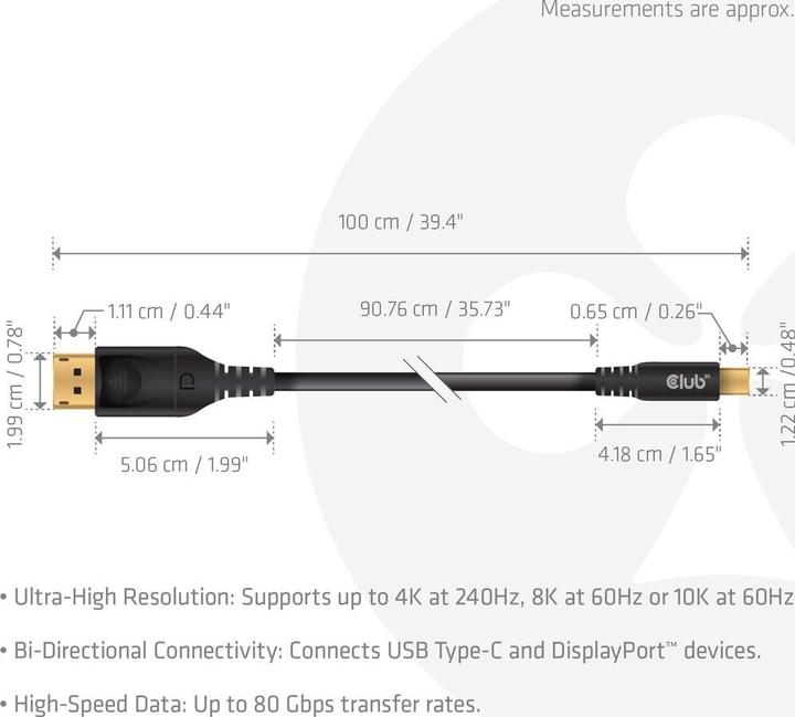 Actual product image Club 3D USB Type C - DisplayPort (1 m)