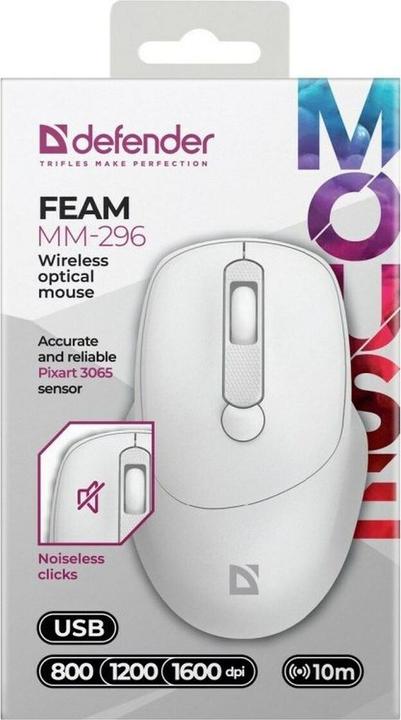 Actual product image Defender FEAM MM-296 RF 1600 DPI wireless silent click mouse (Wireless)