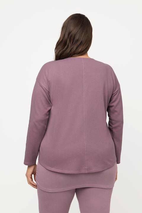Immagine prodotto Ulla Popken Maglia da yoga in cotone biologico con scollo con drappeggio, scollo a V e maniche lunghe (50, 52)