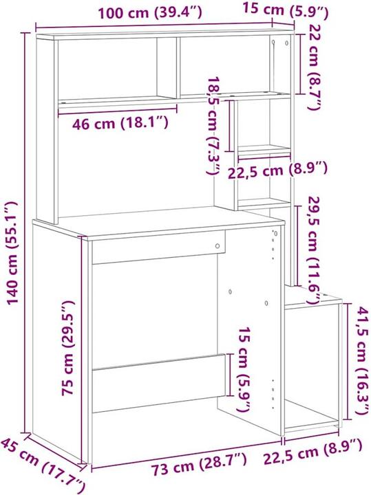 Immagine prodotto vidaXL Schreibtisch (100 x 45 x 140 cm)