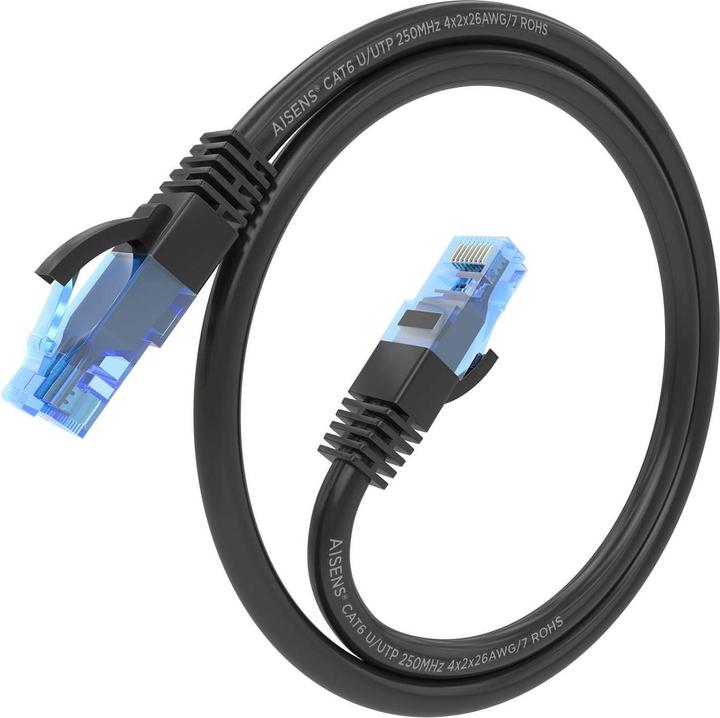 Actual product image Aisens CABLE RED LATIGUILLO RJ45 CAT.6 UTP AWG26 CCA NEGRO 30CM (U/UTP, CAT6, 0.30 m)
