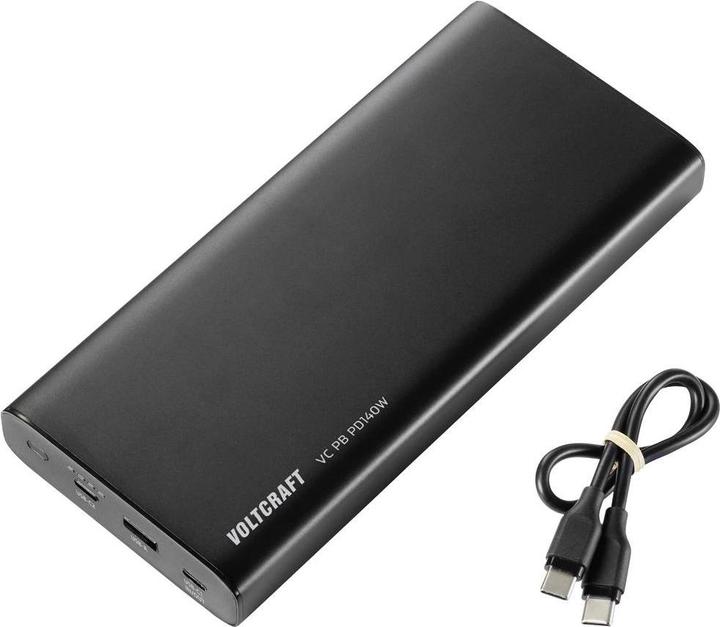 Actual product image Voltcraft VC PB PD140W Powerbank 22400 mAh Quick Charge 3.0, Power Delivery 3.0 Li-Ion Black (matt) Statusan (22400 mAh, 45 W, 82.88 Wh)