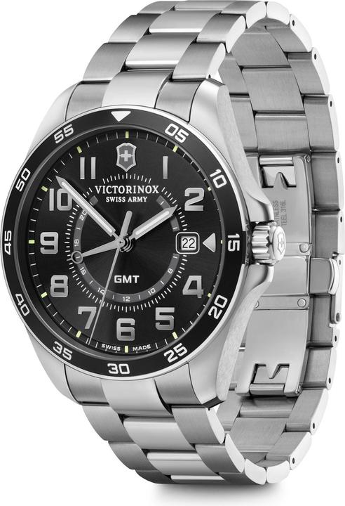 Produktbild Victorinox FieldForce Classic GMT, Herrenuhr, Business Uhr, 42 cm, Ziffernblatt schwarz, Edelstahl Armband silb (42 mm)