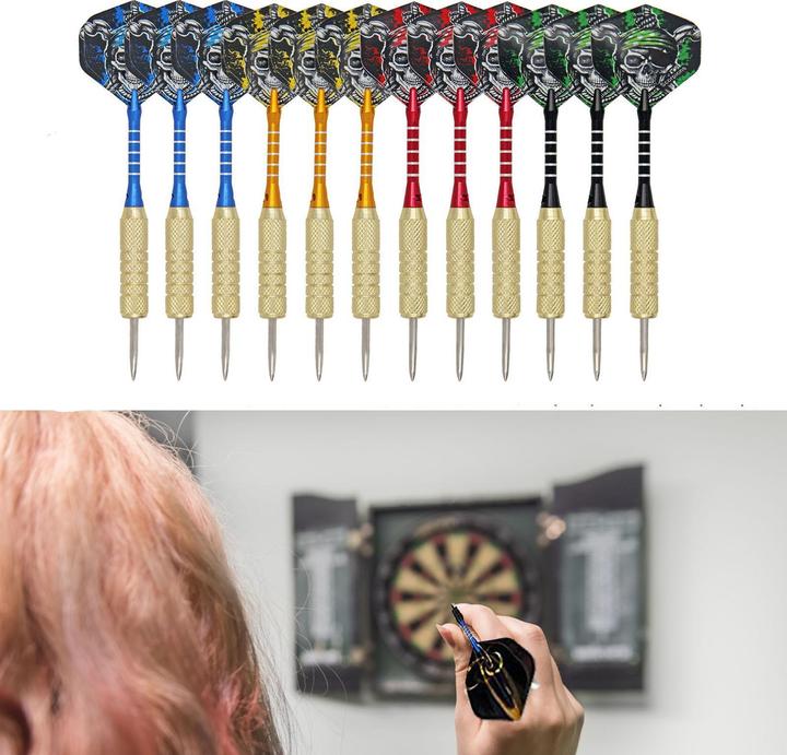 Image du produit I Am Creative Profi Steeldartpfeile 12er Set Dart Kit Totenkopf Flights Bunt (18 g)