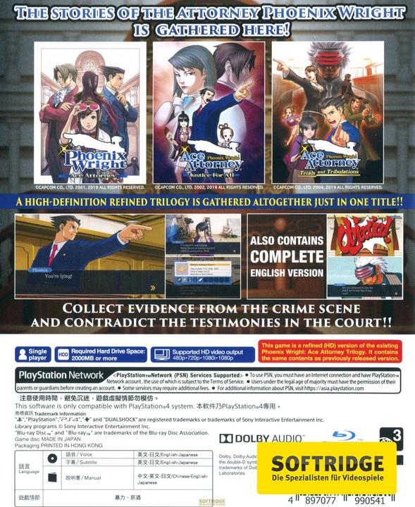 Produktbild Capcom Phoenix Wright Ace Attorney Trilogy (PS4, EN)