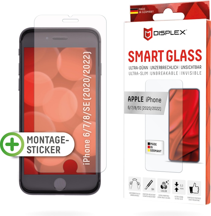 Produktbild Displex Smart Glass, Displayschutzfolie (1 Stück, Apple iPhone 6, Apple iPhone 8, Apple iPhone 7, Apple iPhone SE (2nd Gen), Apple iPhone SE (3rd Gen))