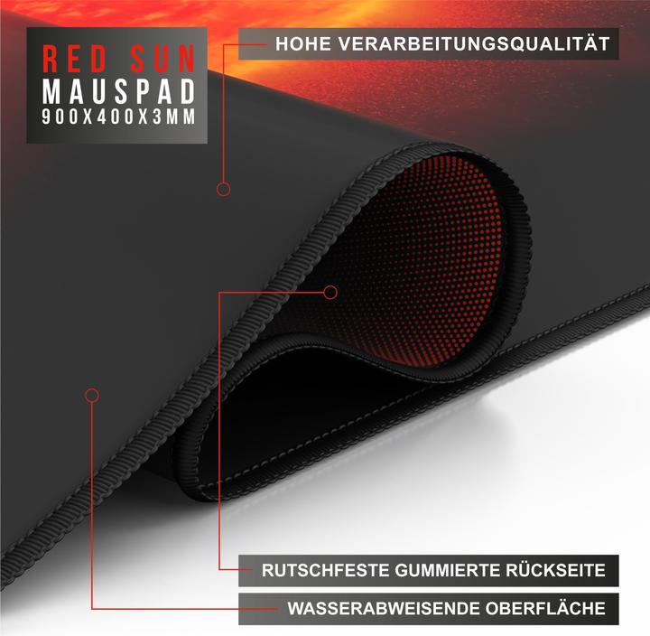 Produktbild CSL Gaming Mauspad, XXL Mausmatte 900 x 400mm, Präzision & Geschwindigkeit, Rote Sonne (XXL)