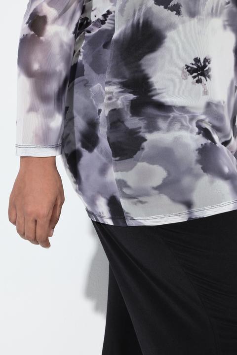 Image du produit Ulla Popken T-shirt en tulle, motif à fleurs, épaules découvertes et manches longues (42)