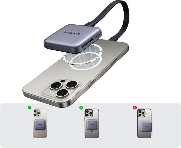 Image du produit Ugreen 3-in-1 Memory Card Reader CM898 – USB-C / MagSafe / SD & TF – Black (USB-C)