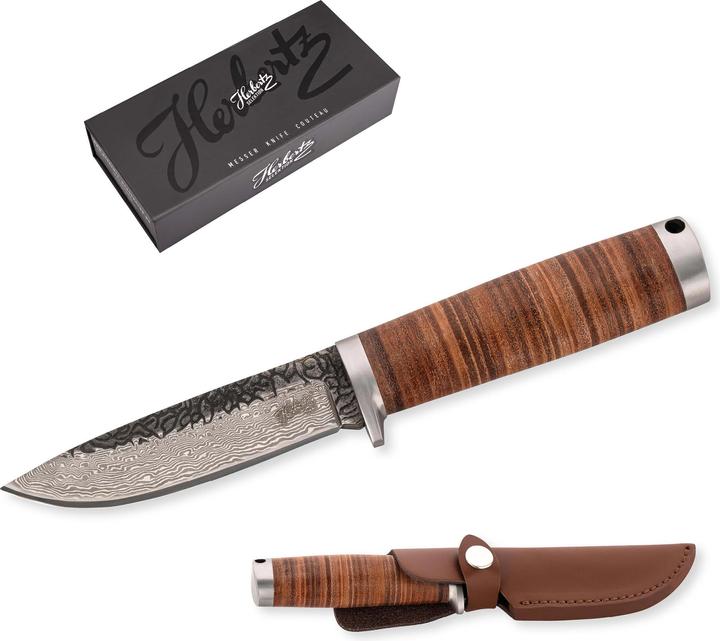 Produktbild Herbertz Gürtelmesser, Damast, AISI 420 Stahl, rostfrei, Griff mit Lederscheiben, Fangriemenöse, br (10.80 cm)