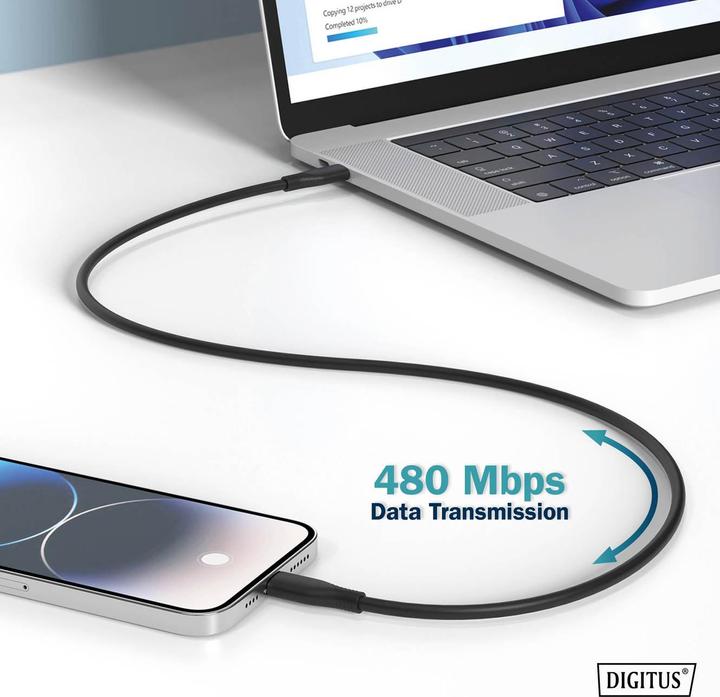 Produktbild Digitus USB-C Silikon Anschlusskabel, 1m, schwarz (1 m, USB 2.0, 60 W)