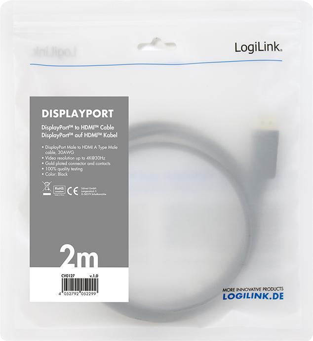 Produktbild LogiLink DisplayPort — HDMI (Typ A) (2 m, DisplayPort, 1.4)