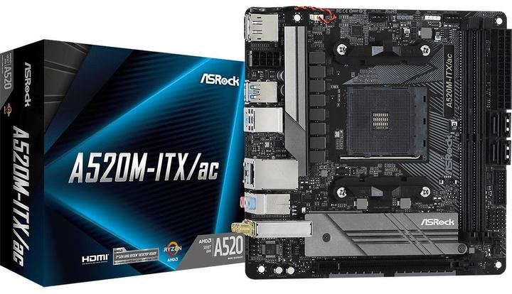 Productafbeelding AsRock A520M-ITX/ac (AM4, AMD A520, Mini-ITX)