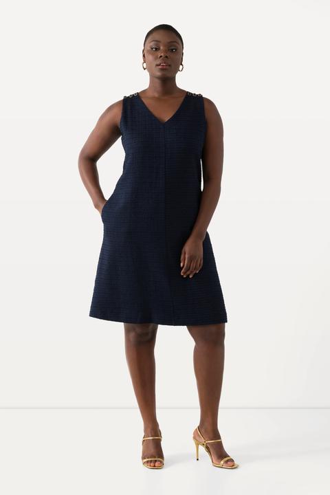Produktbild Ulla Popken Bouclé-Kleid, A-Linie, V-Ausschnitt, ärmellos, Taschen (42, 44)
