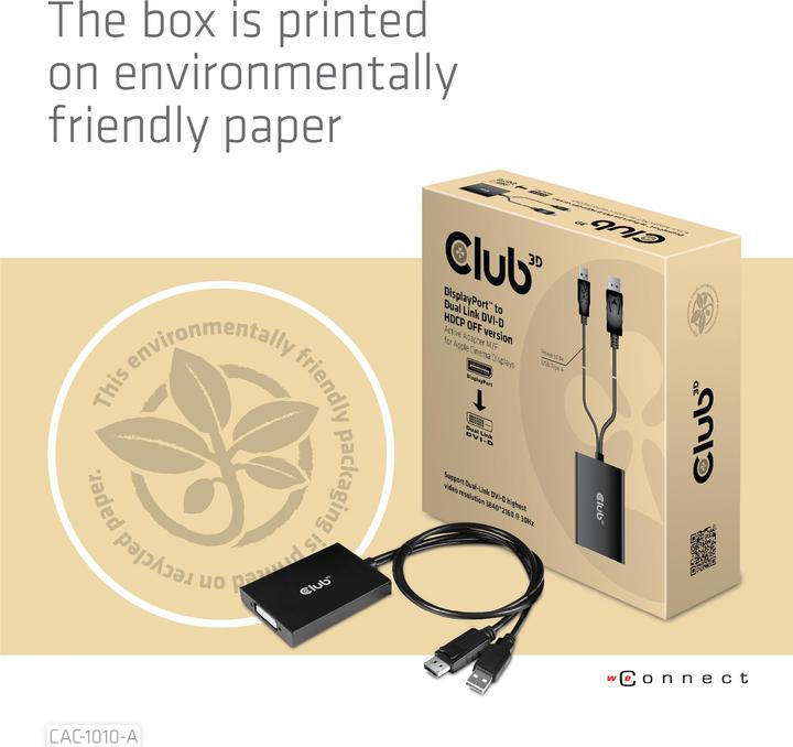 Immagine prodotto Club 3D Da DisplayPort a DVI-D Dual Link HDCP OFF (DVI, 8.20 cm)