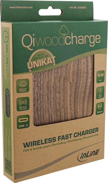 Actual product image InLine Qi woodcharge, wireless fast charger, smartphone wireless charging, 5/7.5/10W/15W, Type-C (15 W)