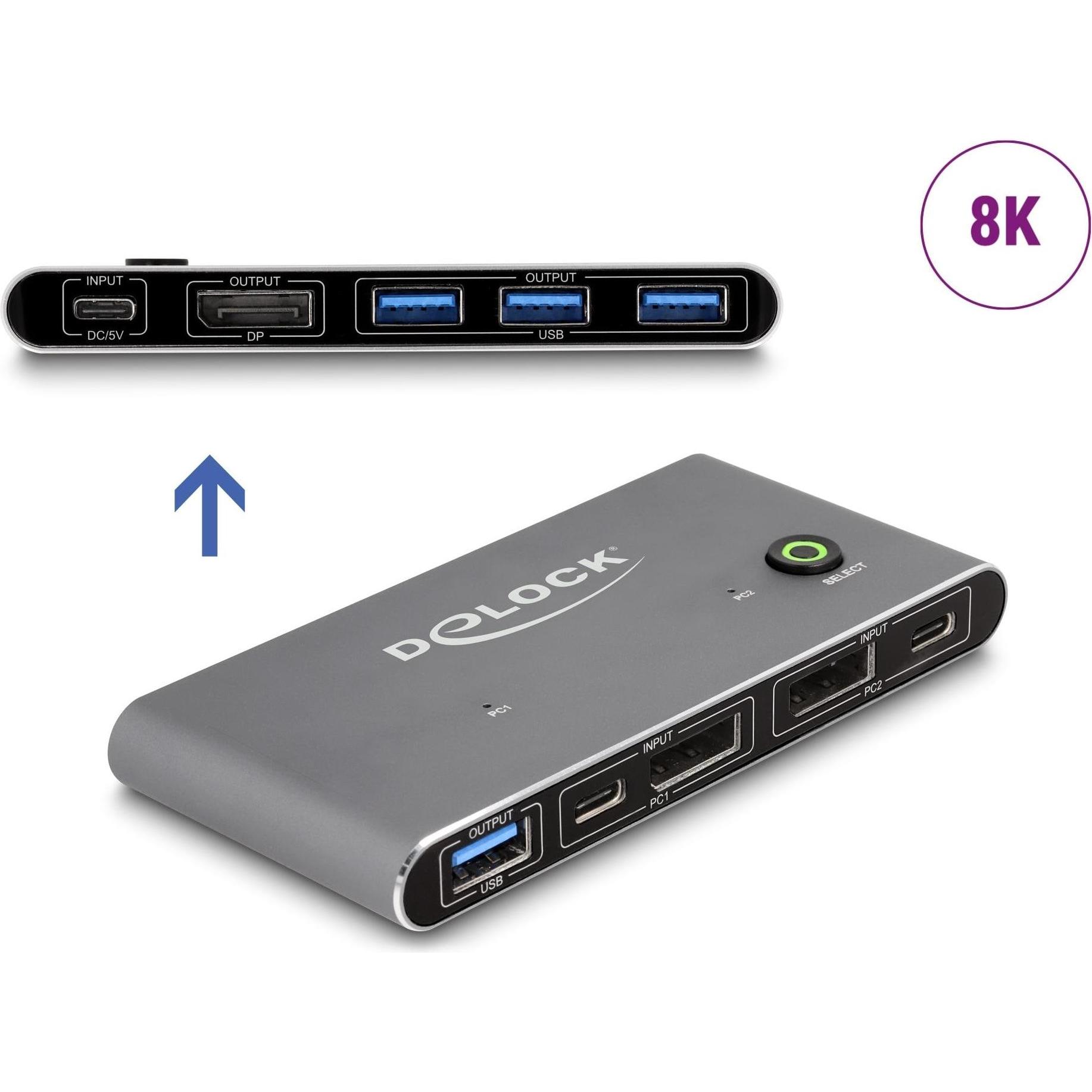 Thumbnail - Delock DisplayPort KVM Switch 8K 30 Hz mit USB 5 Gbps, KVM Switch, Grau
