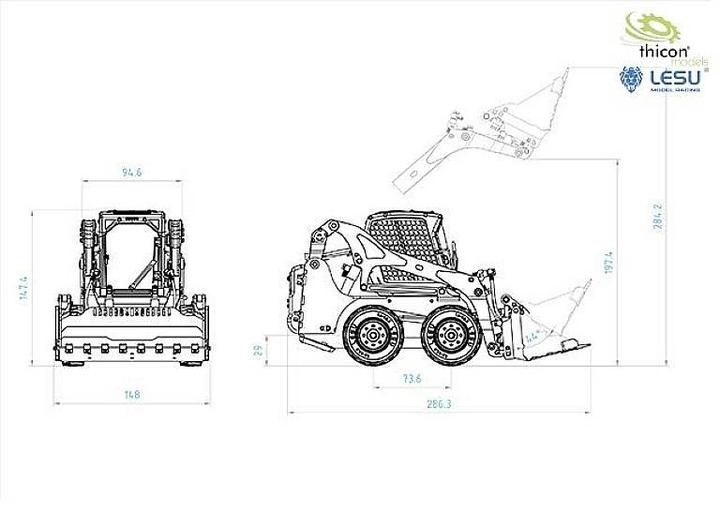 Actual product image Thicon Models 58500 Skid steer loader 1:14 electric RC functional model kit