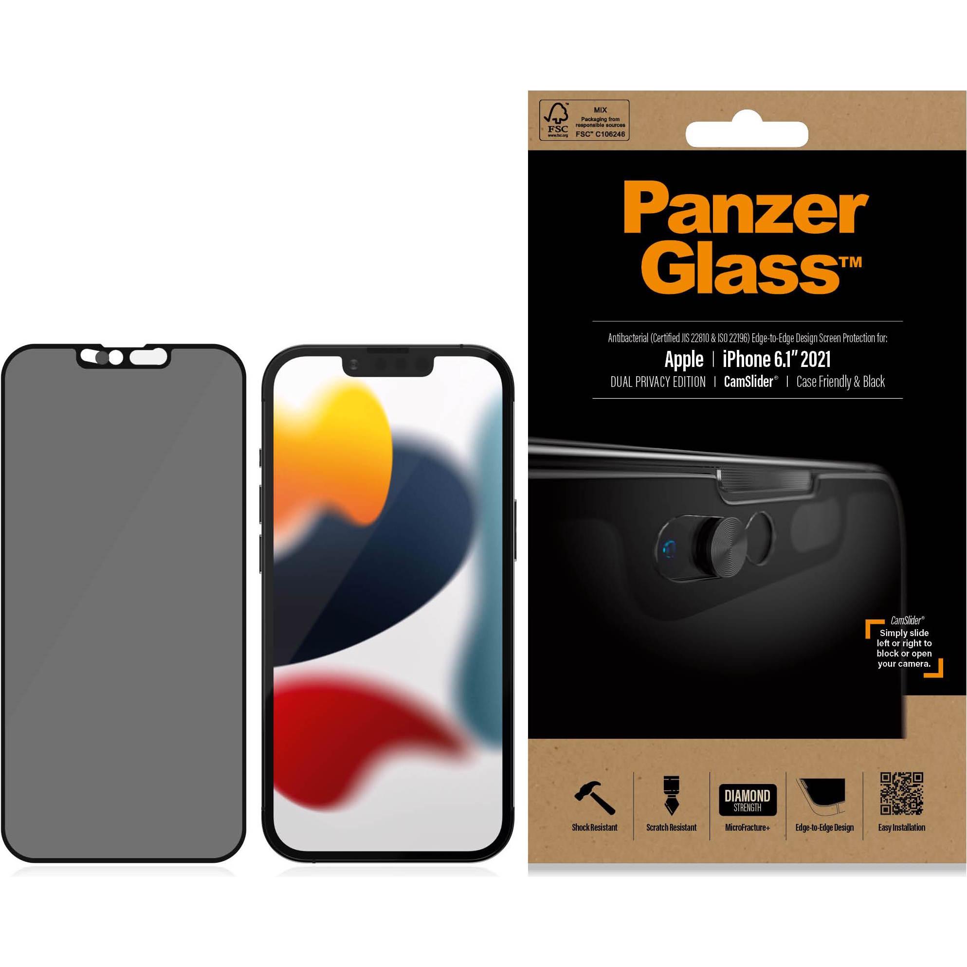 PanzerGlass CamSlider Privacy (1 Stück, Apple iPhone 13, Apple iPhone 13 Pro), Smartphone Schutzfolie, Schwarz