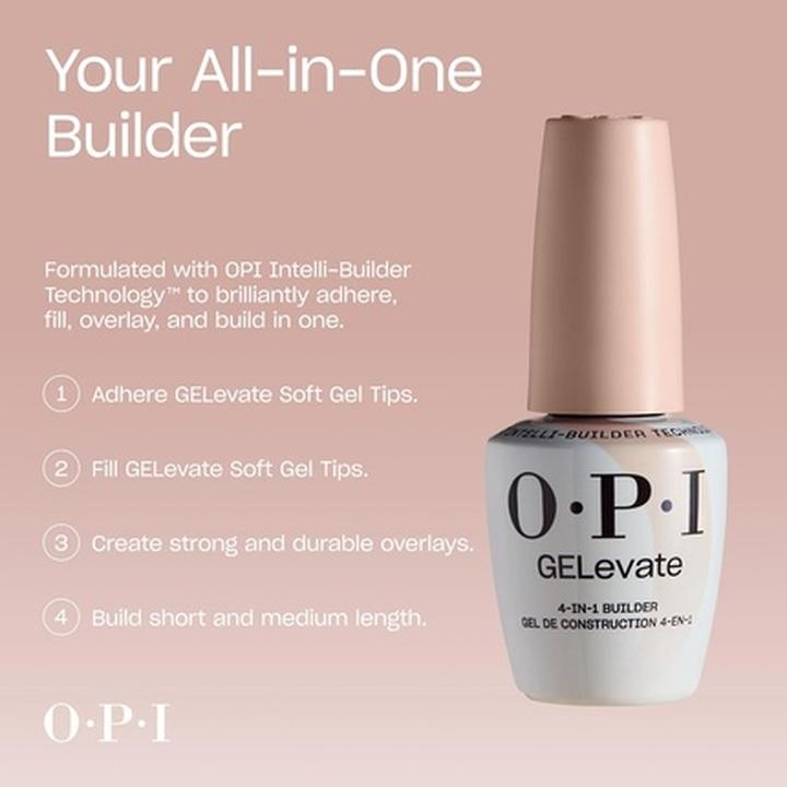 Actual product image OPI Gelevate 4-In-1 Nail Builder Gel UV Cure Vegan (Base coat, Top coat)