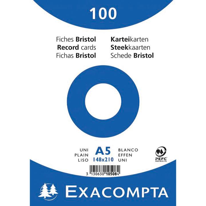 Produktbild Exacompta Karteikarte Format der Karte: DIN A5 Ausführung der Lineatur: blanko (A4, 205 g/m², 100 x)