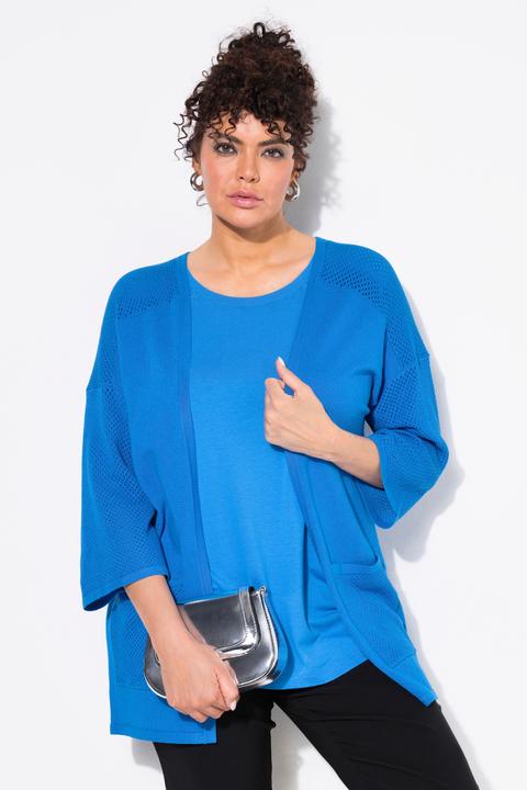 Produktbild Ulla Popken Jersey-Jacke, Mesh, Oversized, V-Ausschnitt, 3/4-Arm (62)