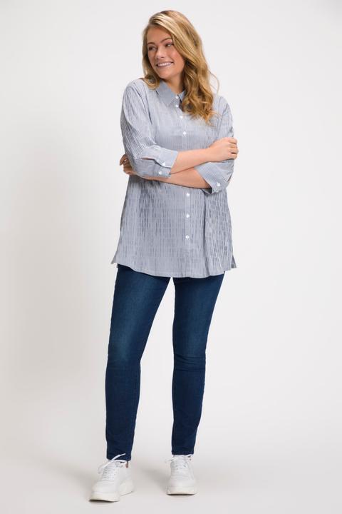 Produktbild Ulla Popken Bubble-Bluse, Streifen, Hemdkragen, 3/4-Arm (68)