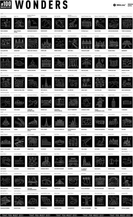 Actual product image 1dea.me Weltwunder 100 Bucketlist - Rubbelposter / Scratch Map (60 x 40 cm)