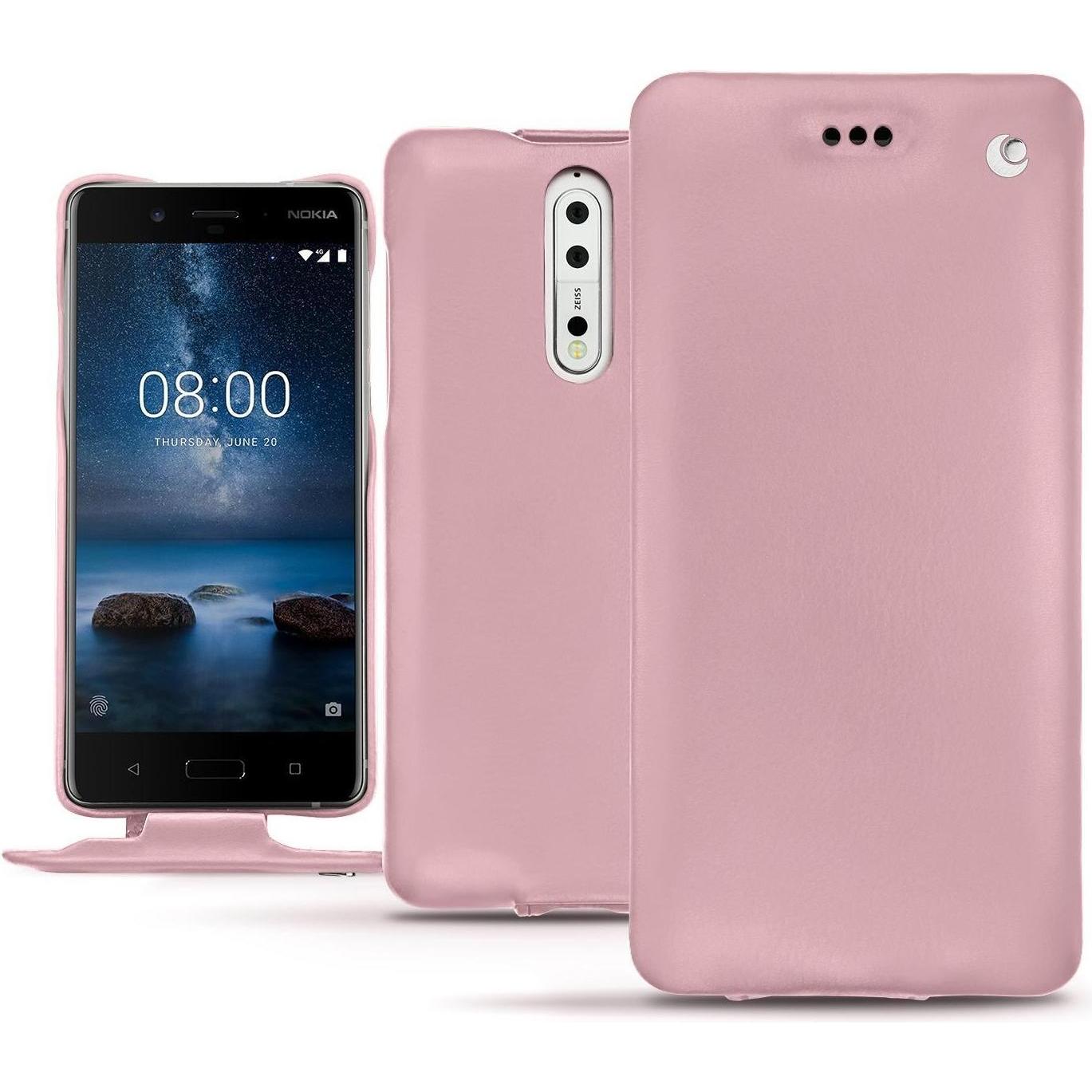 Noreve Lederschutzhülle vertikal (Nokia 8), Smartphone Hülle, Rosa