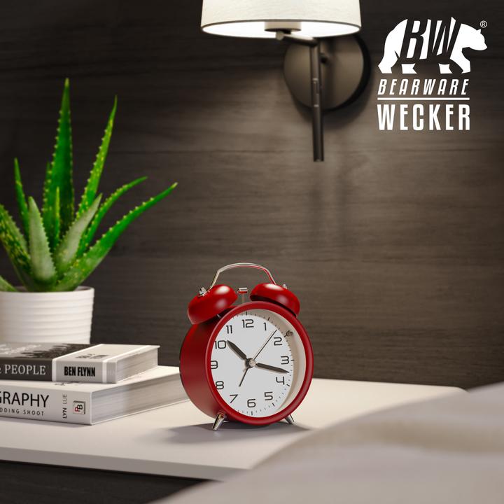 Produktbild Bearware Wecker analog, rund, Retro, mit Licht, lauter Glockenalarm, Beleuchtet, ohne Ticken, Vintage