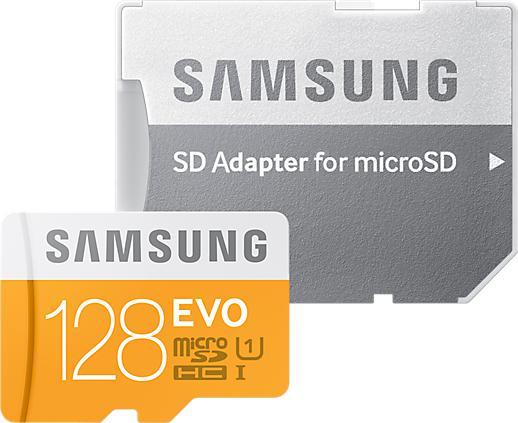 Actual product image Samsung EVO microSDXC with adapter (128 GB, microSDXC, U1, UHS-I)