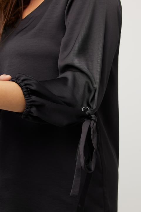 Produktbild Ulla Popken Bluse, V-Ausschnitt, A-Linie, Zierschleife, Ballonärmel (46, 48)