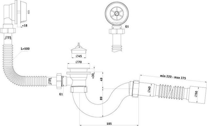 Produktbild Ani Plast SIPHON BATH C6155EU VARIAG1 1/2 FLEXI-P (Ablaufgarnitur, 1 1/2“)