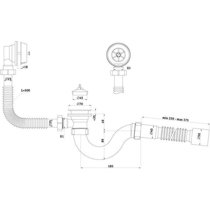 Thumbnail - Ani Plast, Siphon, SIPHON BATH C6155EU VARIAG1 1/2 FLEXI-P