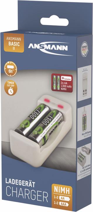 Immagine prodotto Ansmann Caricabatterie Basic II incl. 2 x AA 1300mAh batteria ricaricabile (1 pz., AA, AAA, 1300 mAh, Batteria + Caricabatterie)