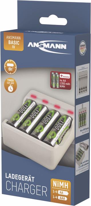 Produktbild Ansmann Ladegerät Basic IV inkl. 4 x AA 1300mAh Akku (1 Stk., AA, 1300 mAh, Ladegerät inkl. Akku)