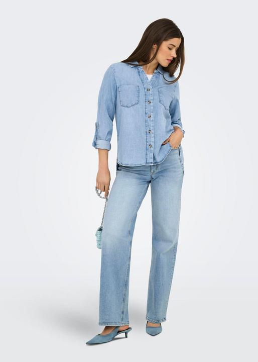 Immagine prodotto Only Normal geschnitten Hemdkragen Umgeschlagene Ärmelbündchen Jeanshemd Jeanshemd (M)