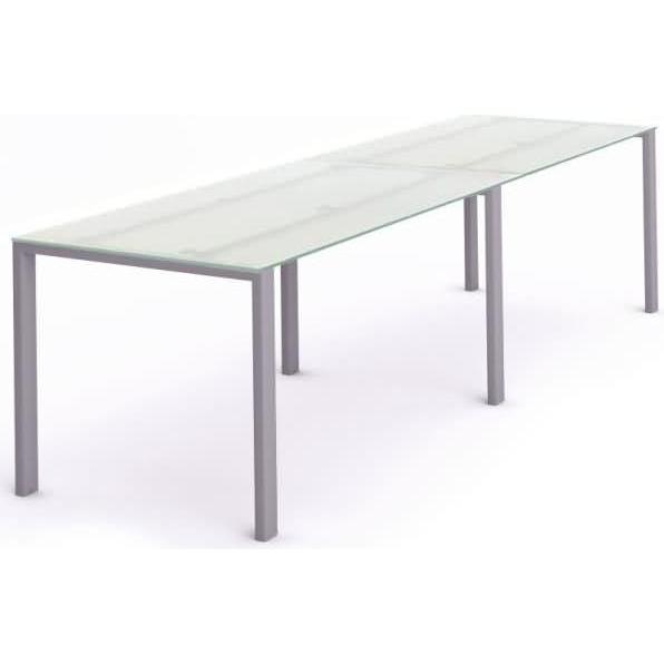 Rocada, Schreibtisch, Mehrfacharbeitstisch Total BxTxH 320x80x73cm Gestell grau Platte Glas satiniert