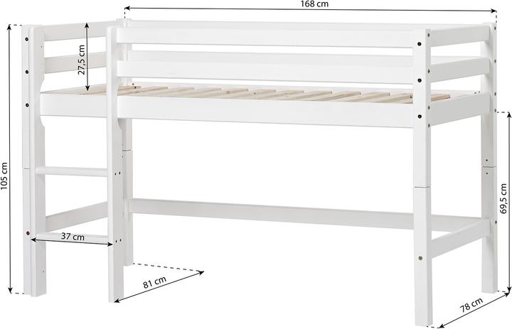 Produktbild Hoppekids BUNDLE BASIC Halbhochbett 70x160 cm mit UNICORN Vorhang und Kaltschaum-Matratze (70 x 160 cm)