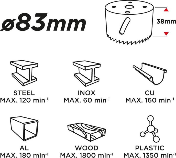Nährwerte und Zutaten Graphite 83 mm bimetal hole saw - 57H932 (83 Millimeter)