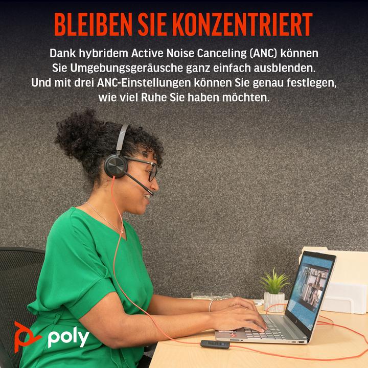 Image du produit Poly Blackwire 8225 USB-C Stereo-Headset, für Microsoft Teams zertifiziert, + USB-C/A-Adapter (Filaire, USB-C, Les équipes Microsoft)