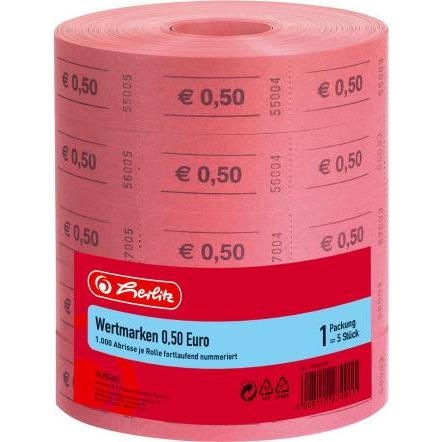 Herlitz Wertmarken 0,50 Euro, 1.000 Abrisse je Rolle