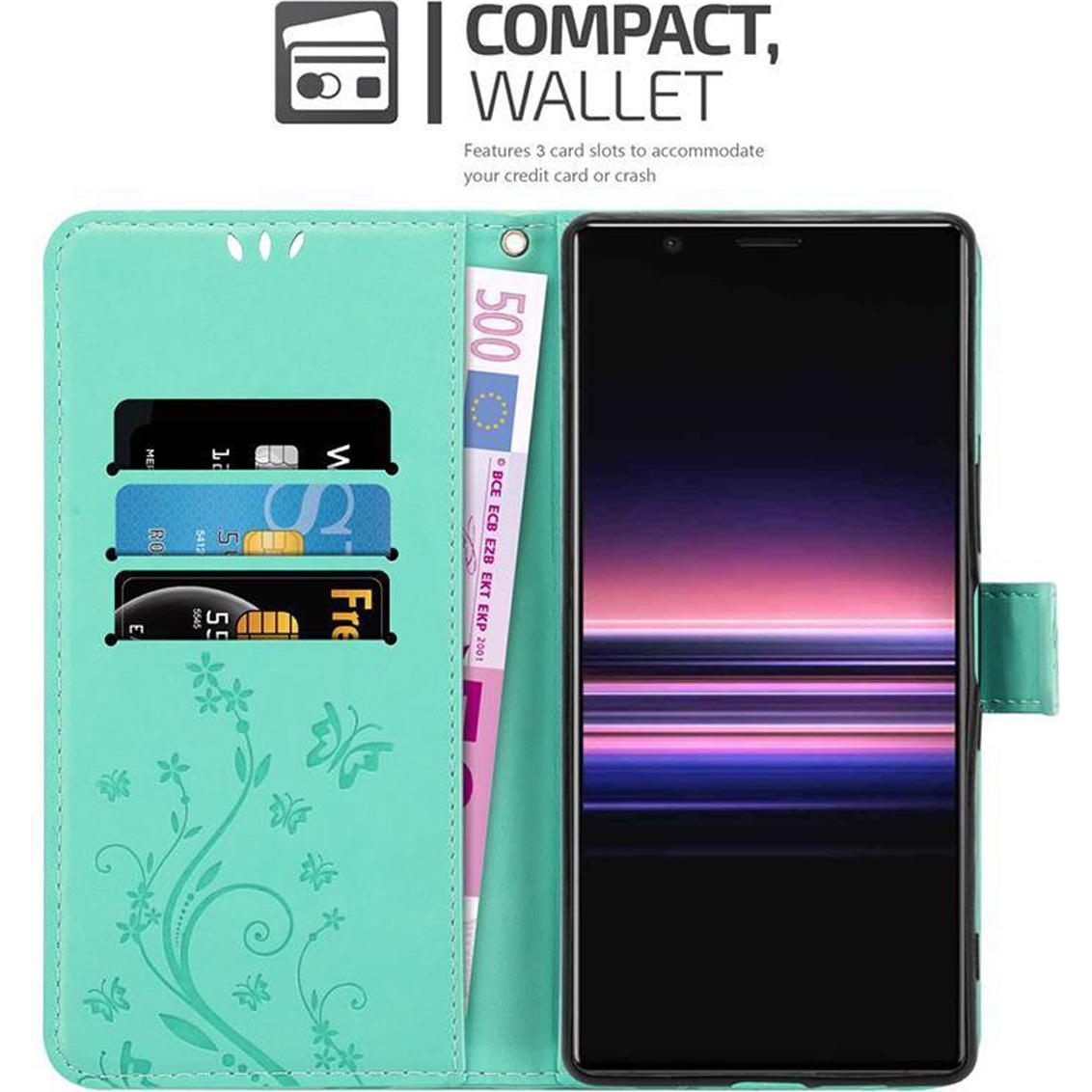 Thumbnail - Cadorabo Flower Book Cover (Sony Xperia 5), Smartphone Hülle, Türkis