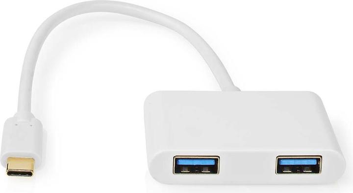 Produktbild Nedis USB Adapter USB 3.2 Gen 1 USB-CT Male 2X USB-A 1000 Mbps 0.20 m Round Nickel Plated PVC White (USB Typ-C, 20 cm)