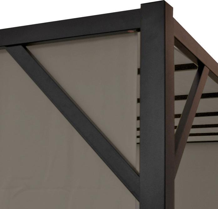 Produktbild Mendler Pergola Baia, Garten Pavillon Terrassenüberdachung, stabiles 6cm-Stahl-Gestell + Schiebedach taupe - (405 cm, 305 cm)