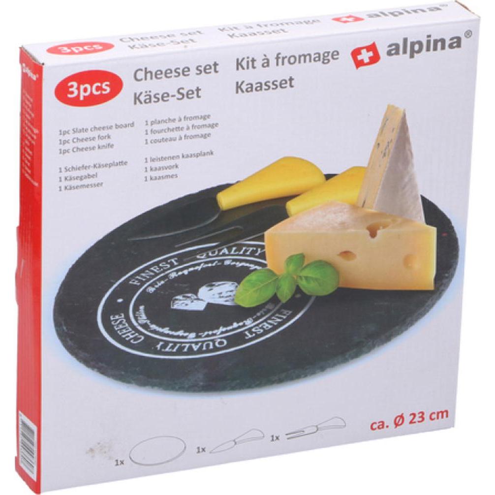 Mojawo 3er Schiefer Käse Brett Set Schneidebrett Servierbrett Ø23cm, Schneidebrett, Schwarz